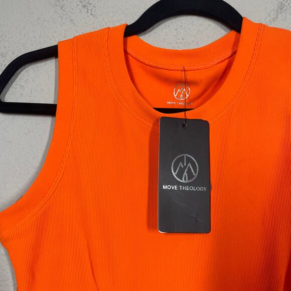Move Theology Small Ribbed Contour Tank Shorts Workout Set Orange 2 Piece - Picture 6 of 14